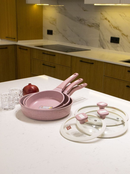 UC-4406PS PINK Набор сковород алюминиевых с антипригарным покрытием (цвет-роз.) - 20/24/28 см.